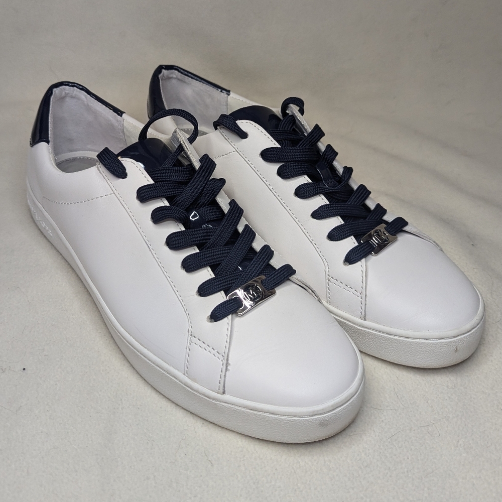 Michael Kors Women's Keaton Kiltie Leather Sneaker / White & Blue Sz 10
